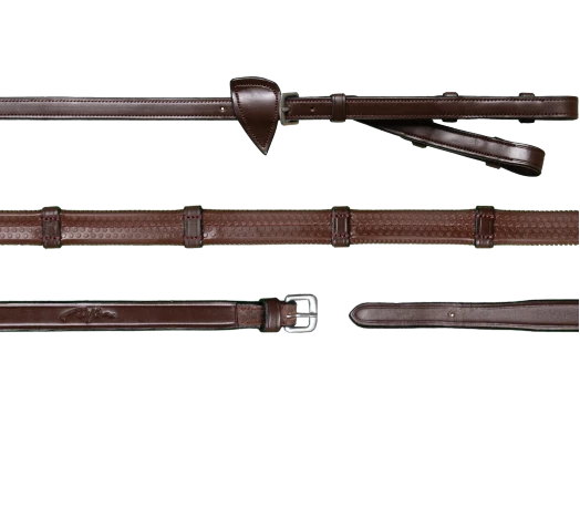 New English 1/2" Converter Rubber Reins with 7 Leather Loops - Brown