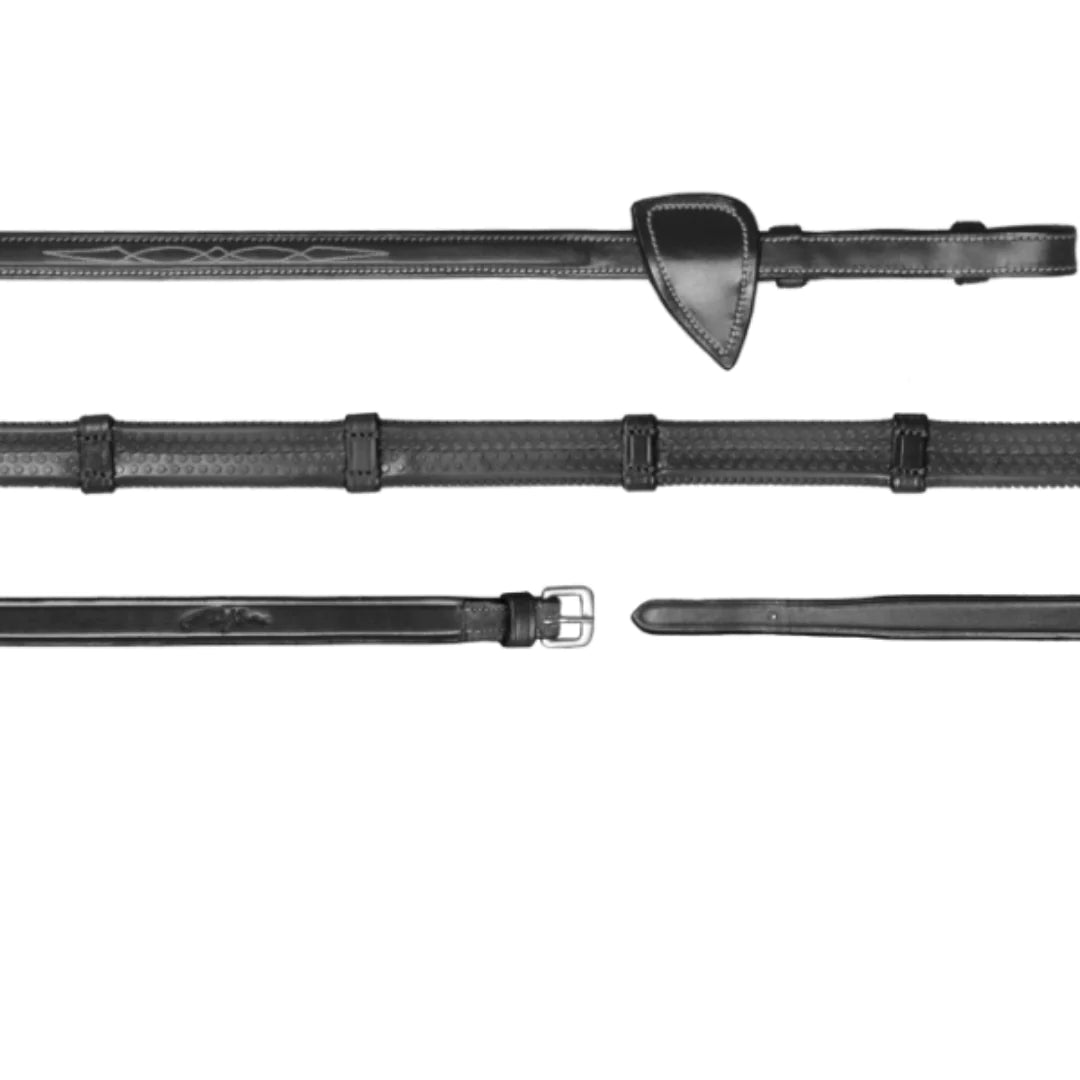 US Jumping 1/2" Rubber Hunter Reins with 7 Leather Loops - Black Full