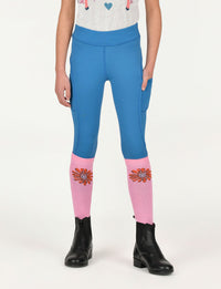 Kids Piping Riding Tights - Ocean Blue