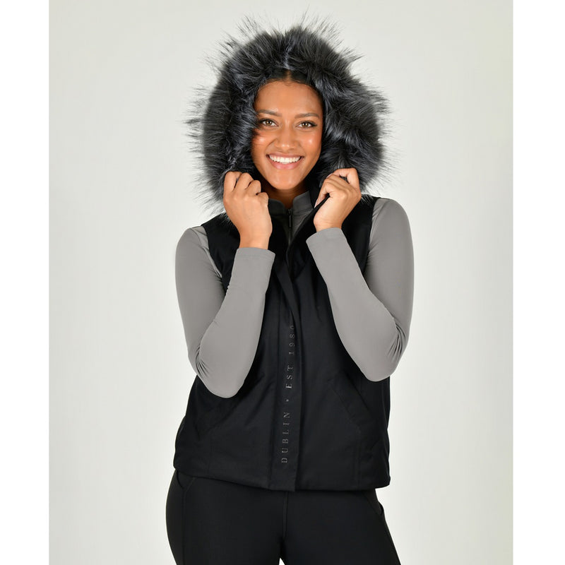 Frankie Fur Trim Hooded Vest - Black/Silver Grey Fur