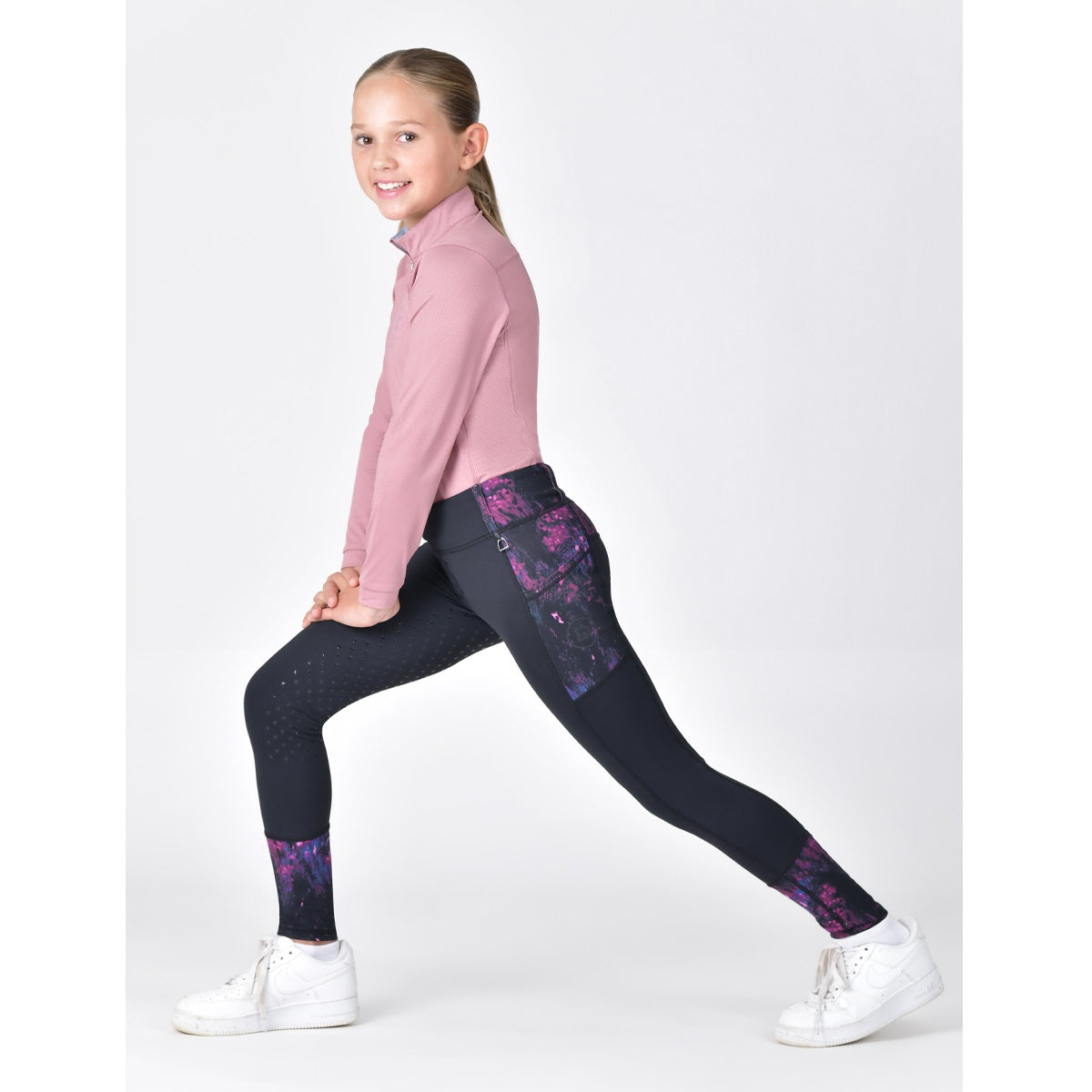 Kids Form Riding Tights - Black/Purple Terrain
