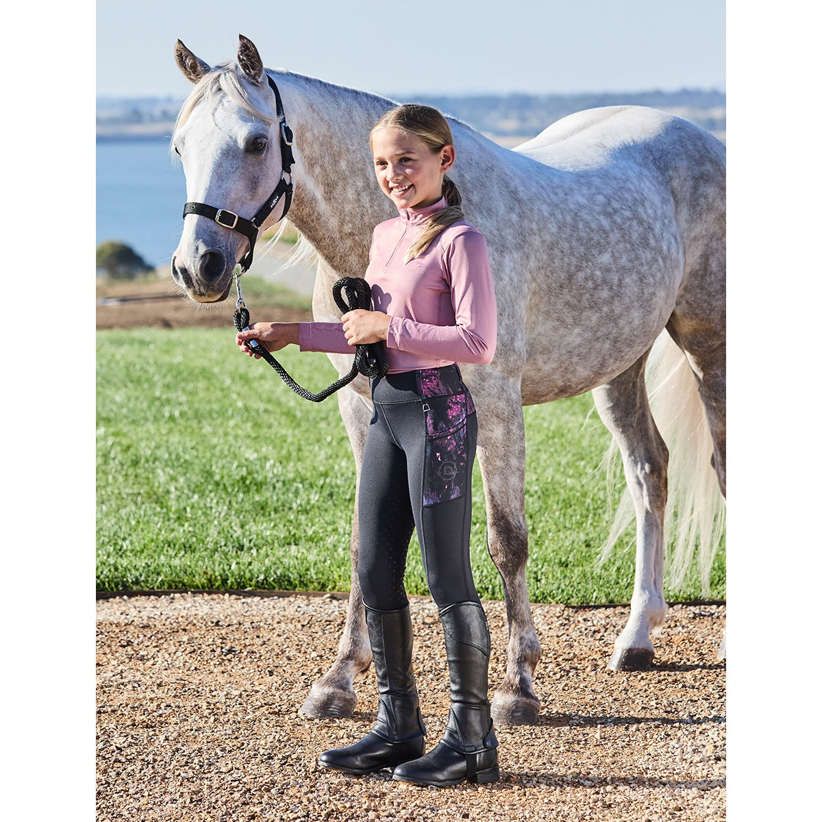 Kids Form Riding Tights - Black/Purple Terrain