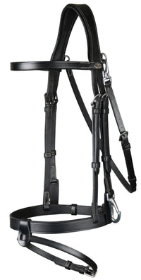 Working Flat Leather Bridle with Snap Hooks - Black