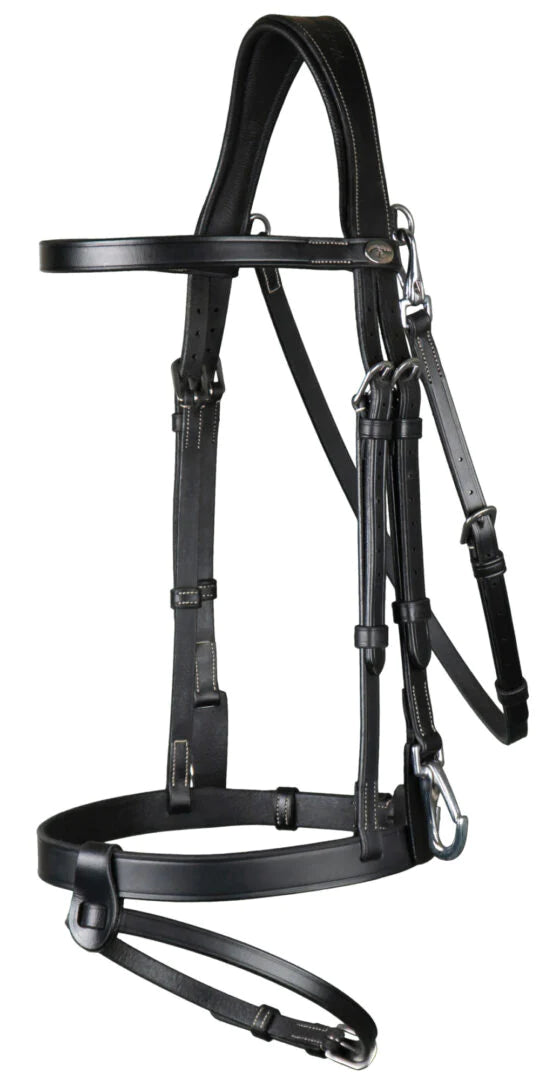 Working Flat Leather Bridle with Snap Hooks - Black