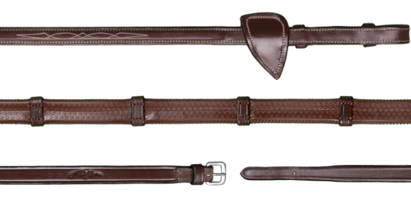 US Jumping 1/2 Rubber Hunter Reins with 7 Leather Loops - Brown