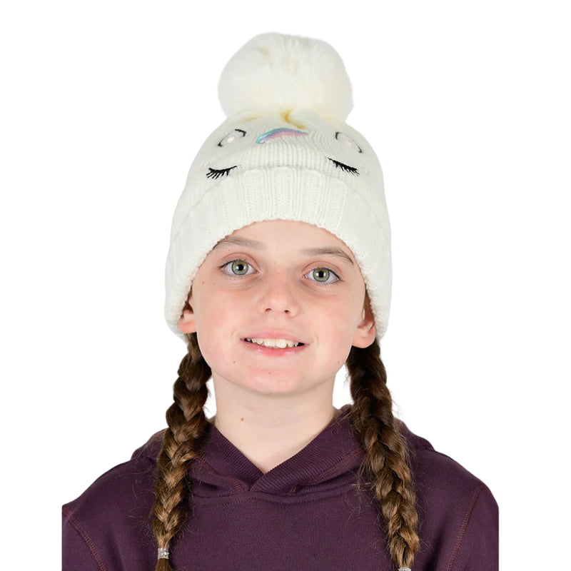 Kids Embroidered Unicorn Beanie - White