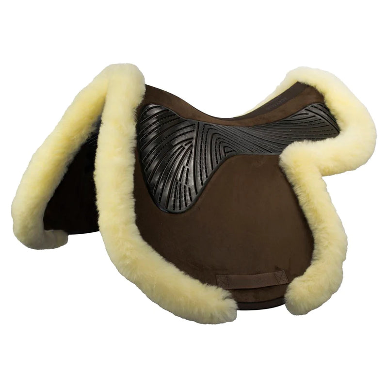 Twin Sided Gel Jump Pad Numnah Full Sheepskin Edge -Brown/Natural