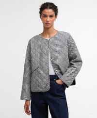 Cashel Check Collarless Quilted Jacket - Navy Gingham/Dark Navy