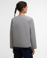 Cashel Check Collarless Quilted Jacket - Navy Gingham/Dark Navy