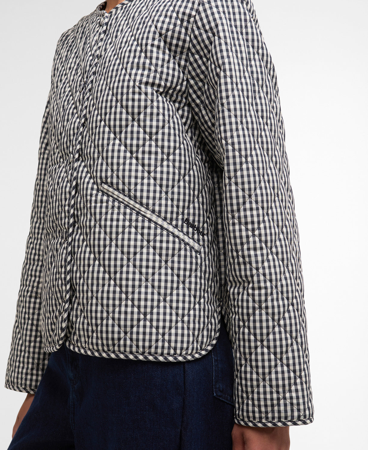Cashel Check Collarless Quilted Jacket - Navy Gingham/Dark Navy