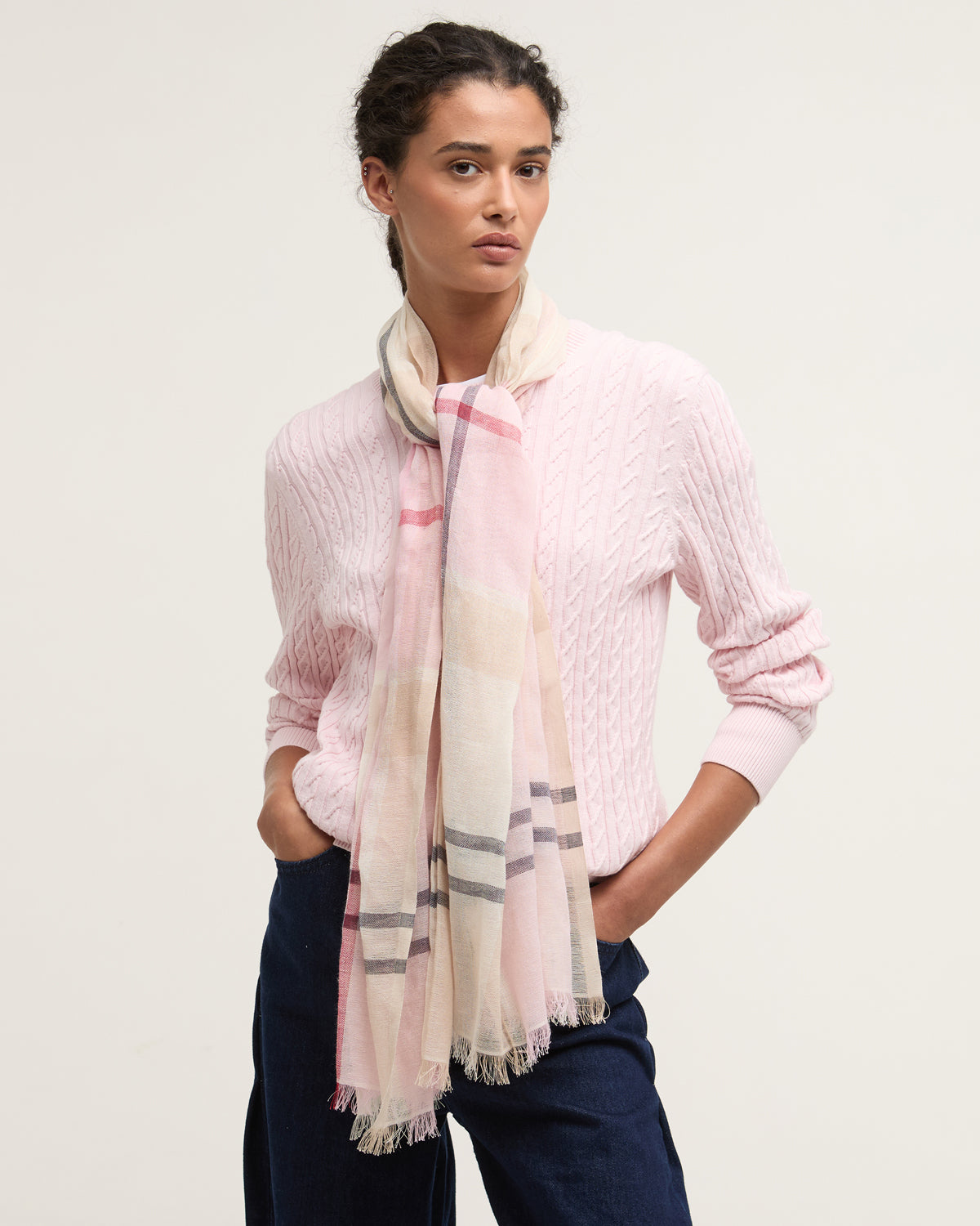 Abigail Tartan Scarf - Cherry Blossom