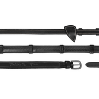 Working 1/2" Rubber Reins with 7 Leather Loops - Black Full