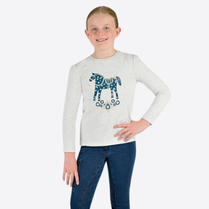 Child's Poppy Puff Sleeve Tee - White Marle/Nordic Pony