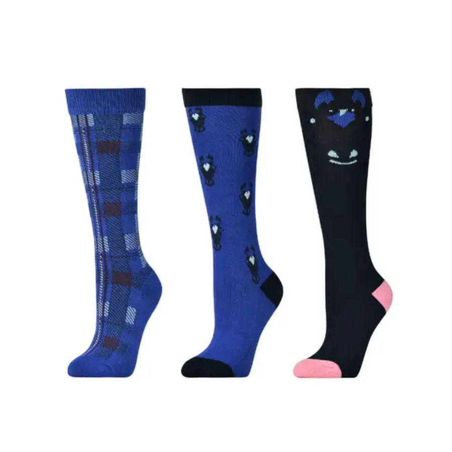 Childs 3 pack Socks - Cornflower Peekaboo Pony