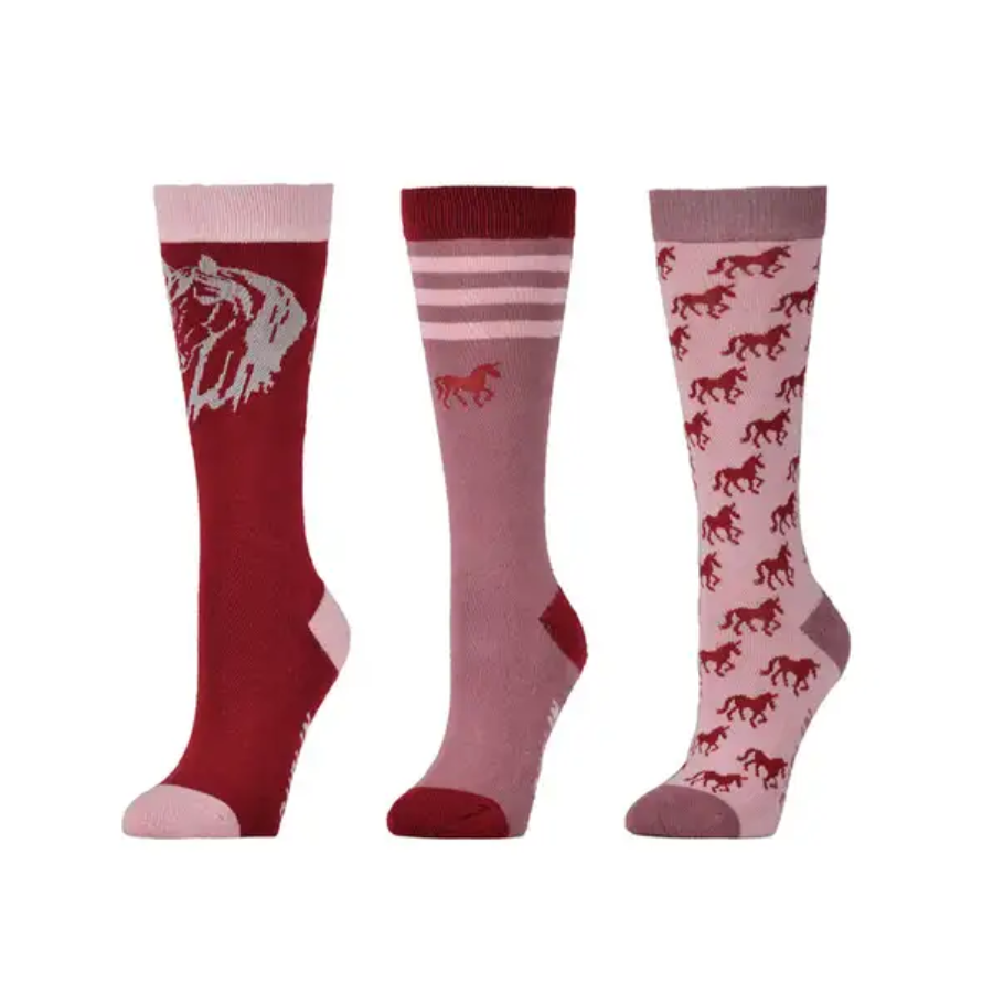Childs 3 pack Socks - Cabernet Nineties Horse