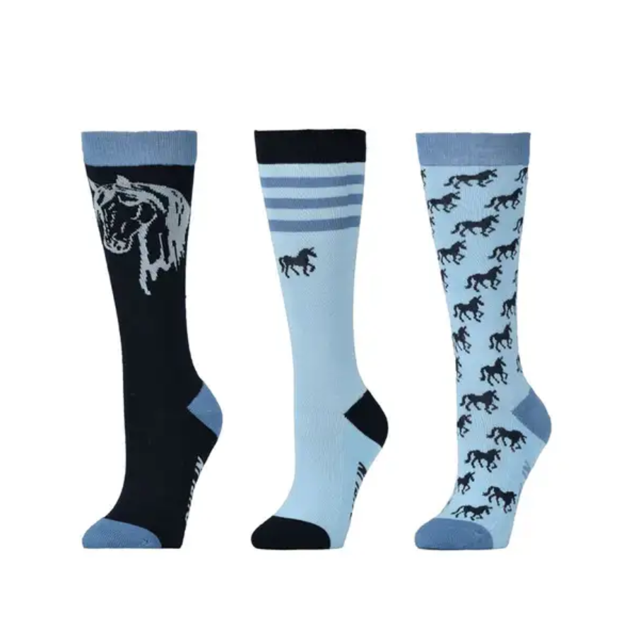 Childs 3 pack Socks - Blue Nineties Horse