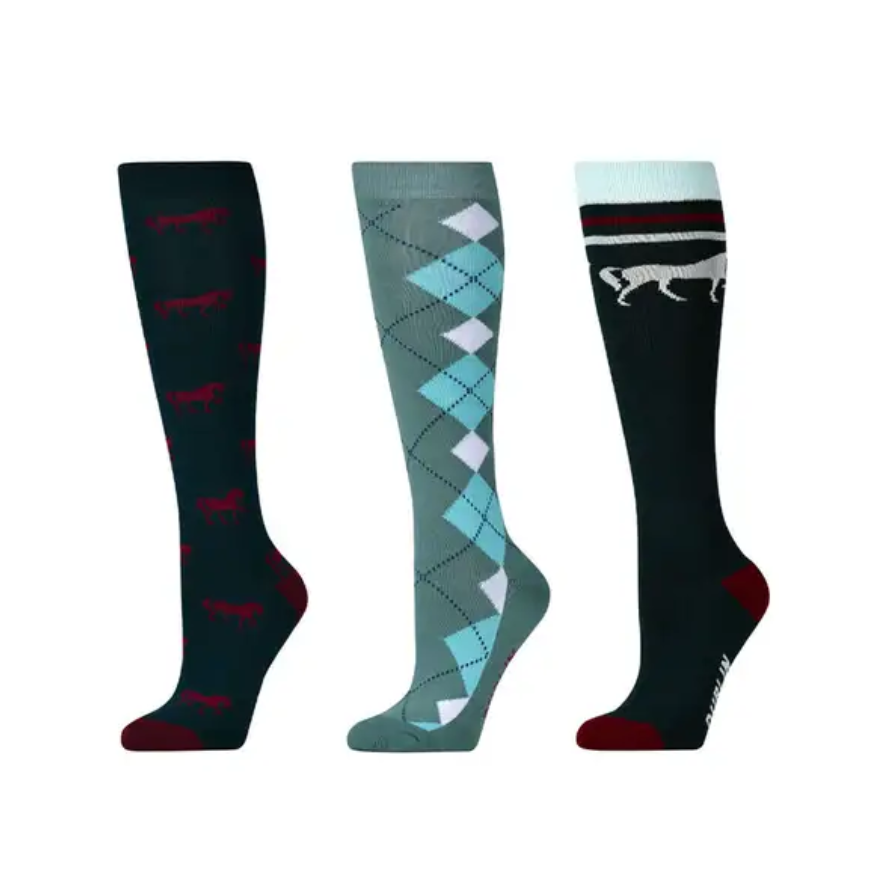 Adult 3 pack Socks - Emerald Green Horses