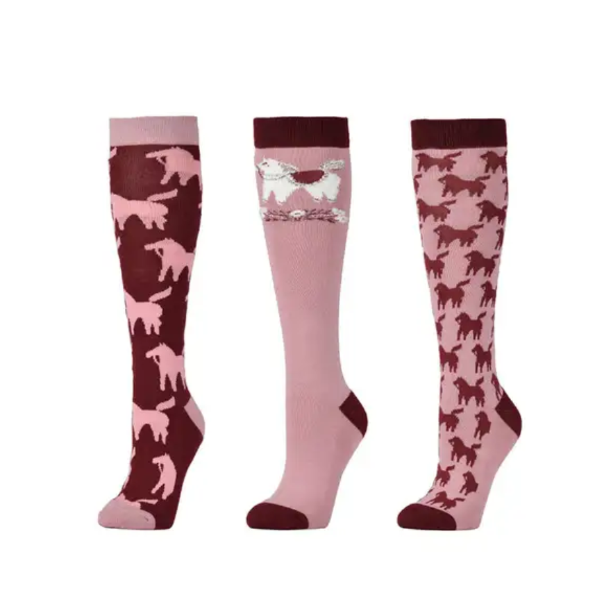 Adult 3 pack Socks - Cabernet Nordic Ponies