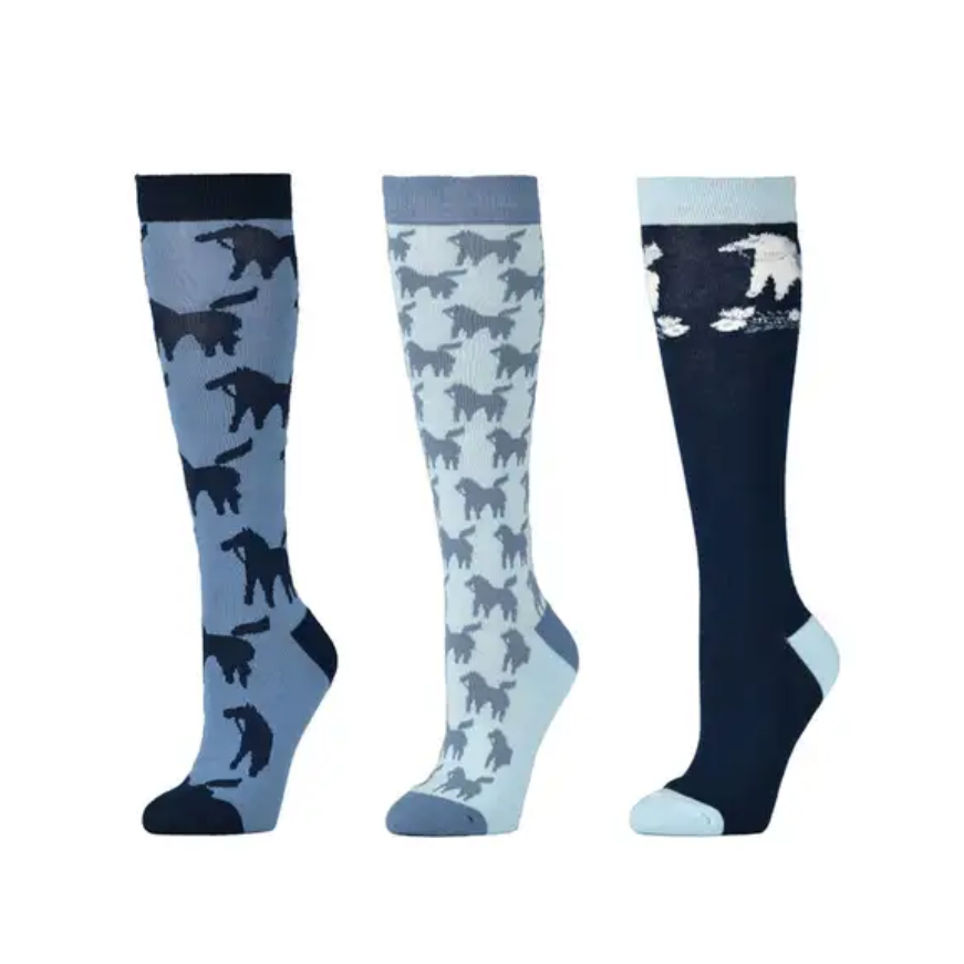 Adult 3 pack Socks - Blue Nordic Ponies