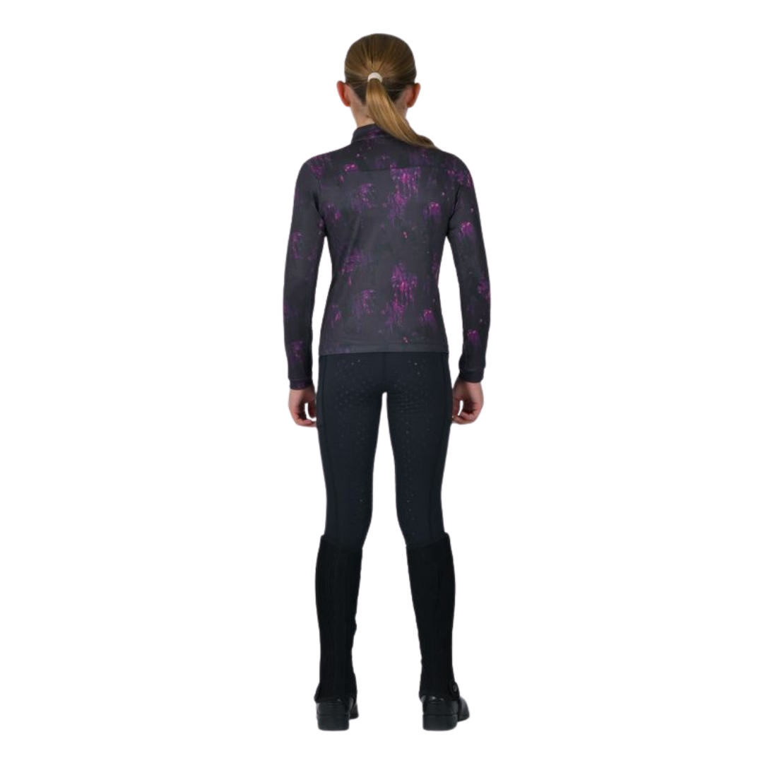 Kids Breathable Long Sleeve Riding Top - Purple Violet/Horse Terrain