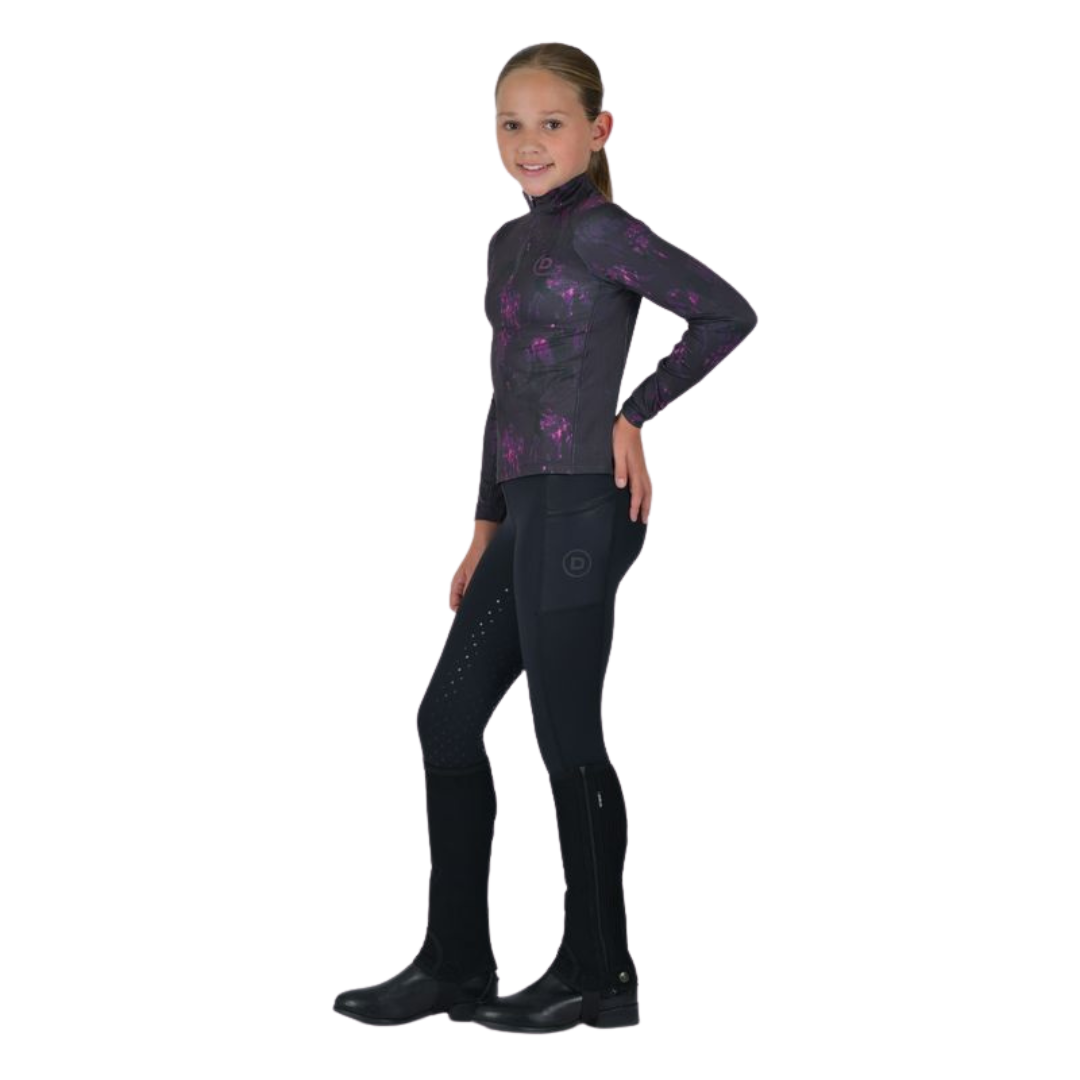 Kids Breathable Long Sleeve Riding Top - Purple Violet/Horse Terrain