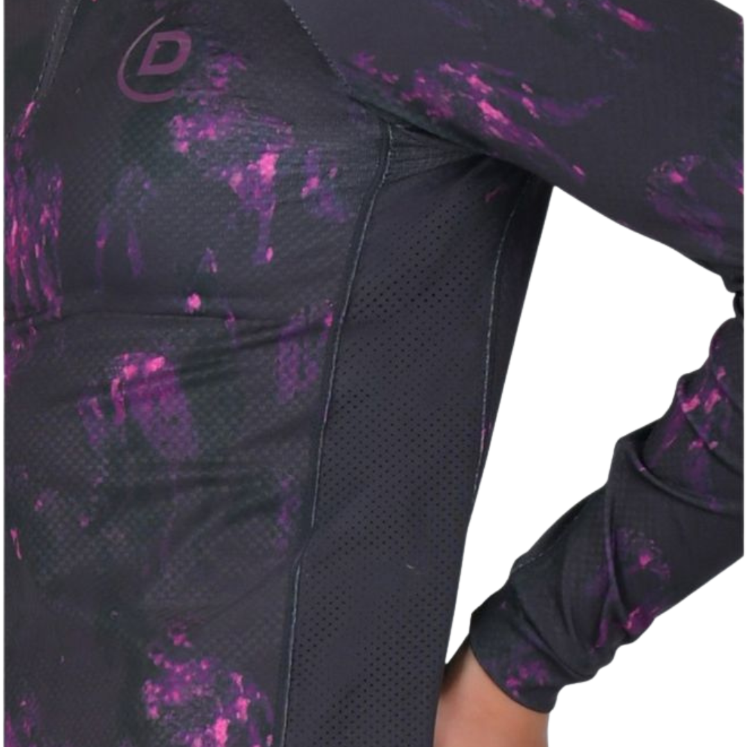 Kids Breathable Long Sleeve Riding Top - Purple Violet/Horse Terrain