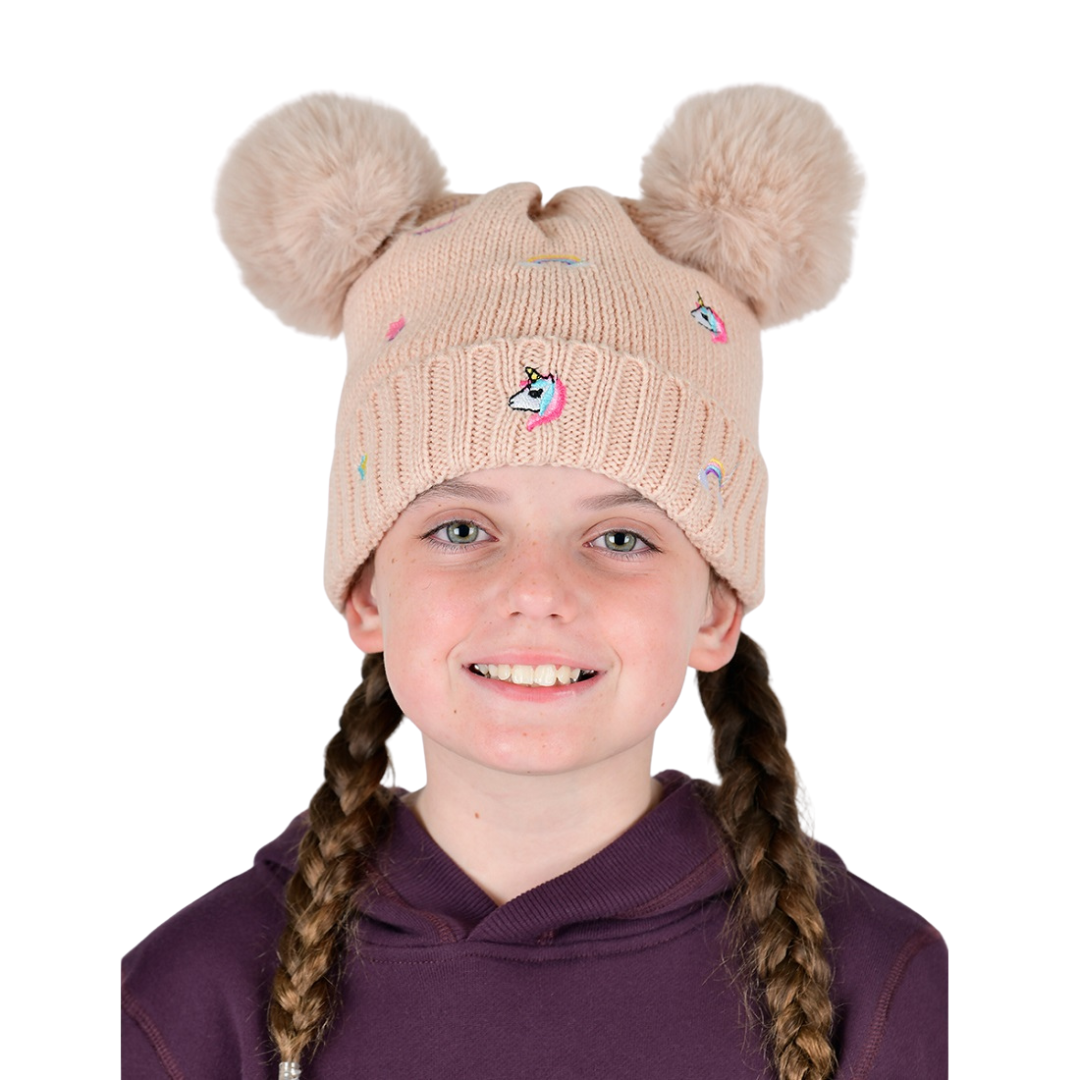 Kids Embroidered Fun Beanie - Dusty Pink