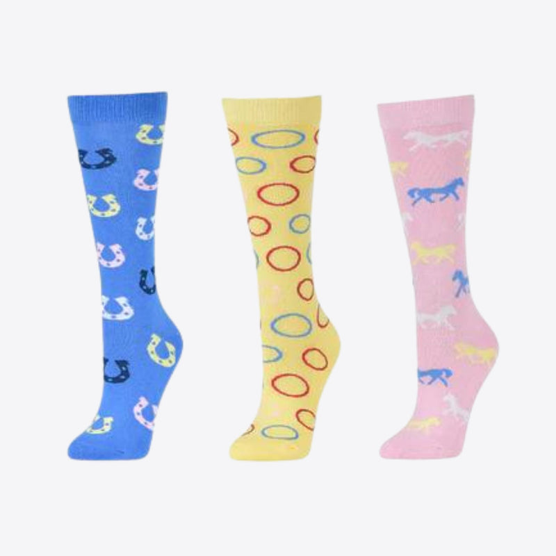 3 Pack Childs Socks - Cornflower Horse Shoes