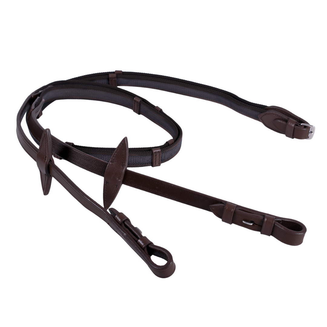 Anti-Slip Reins with Leather Stops - Brown shetland