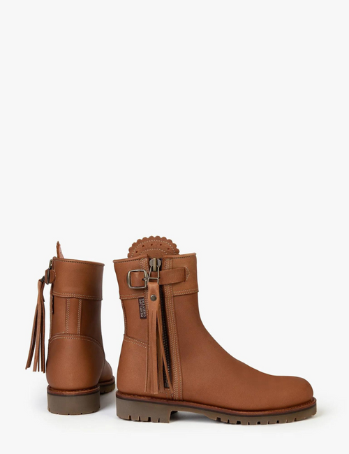 Cropped Leather Tassel Boot - Tan