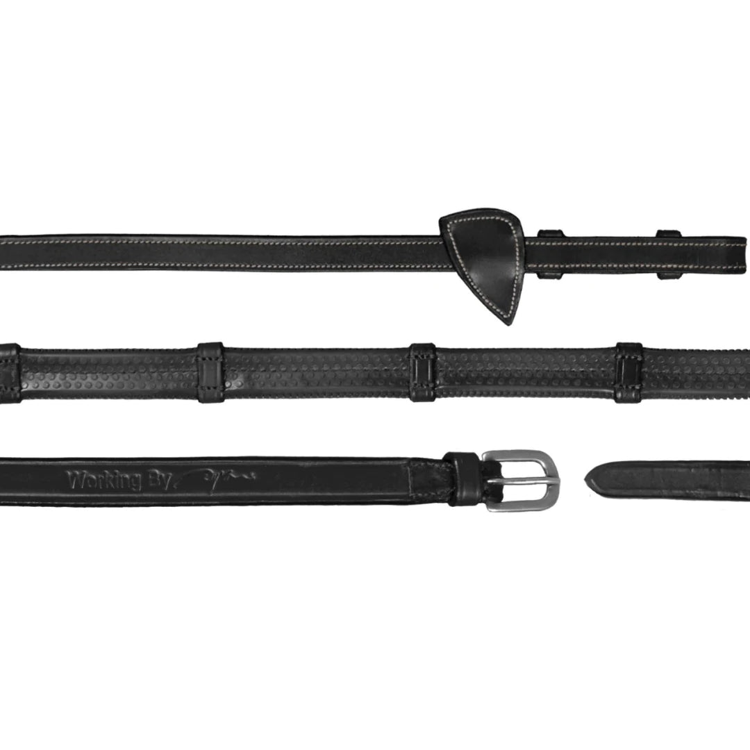 Working 1/2" Rubber Reins with 7 Leather Loops - Black