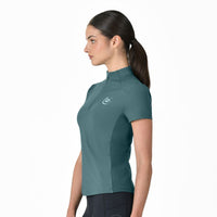 1/4 Zip Breathable Short Sleeve Top - Washed Teal