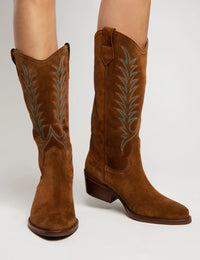 Goldie Embroidered Cowboy Boot - Peat