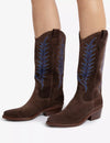 Goldie Embroidered Cowboy Boot - Bitter Chocolate