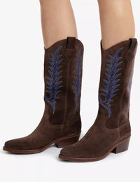 Goldie Embroidered Cowboy Boot - Bitter Chocolate