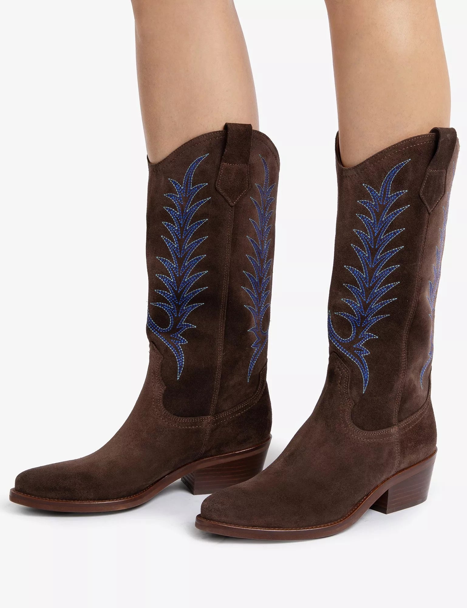 Goldie Embroidered Cowboy Boot - Bitter Chocolate
