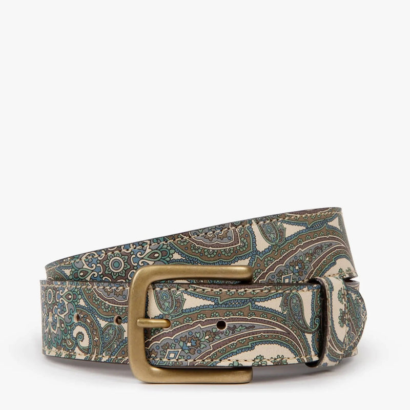 Paisley Leather Belt - Blue