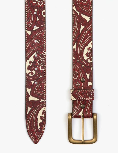 Paisley Leather Belt - Red