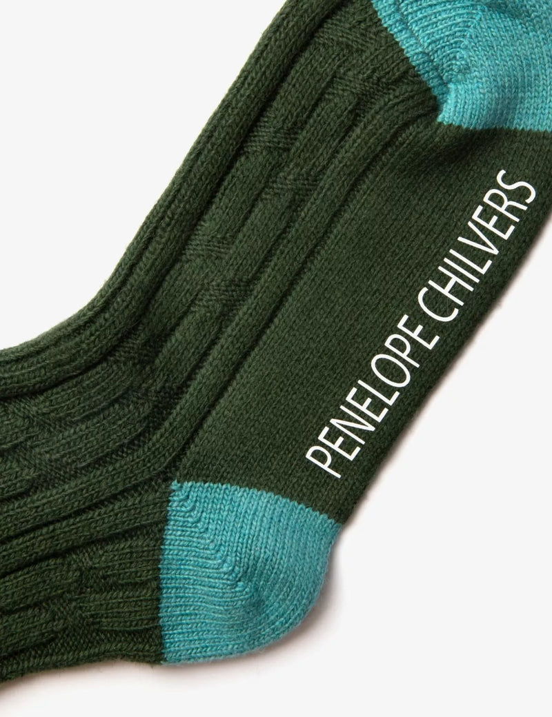 Cashmere Cable Boot Socks - Khaki