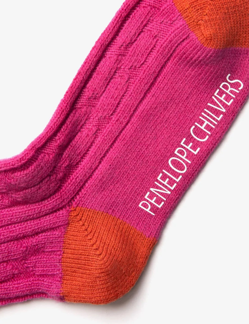 Cashmere Cable Boot Socks - Pink