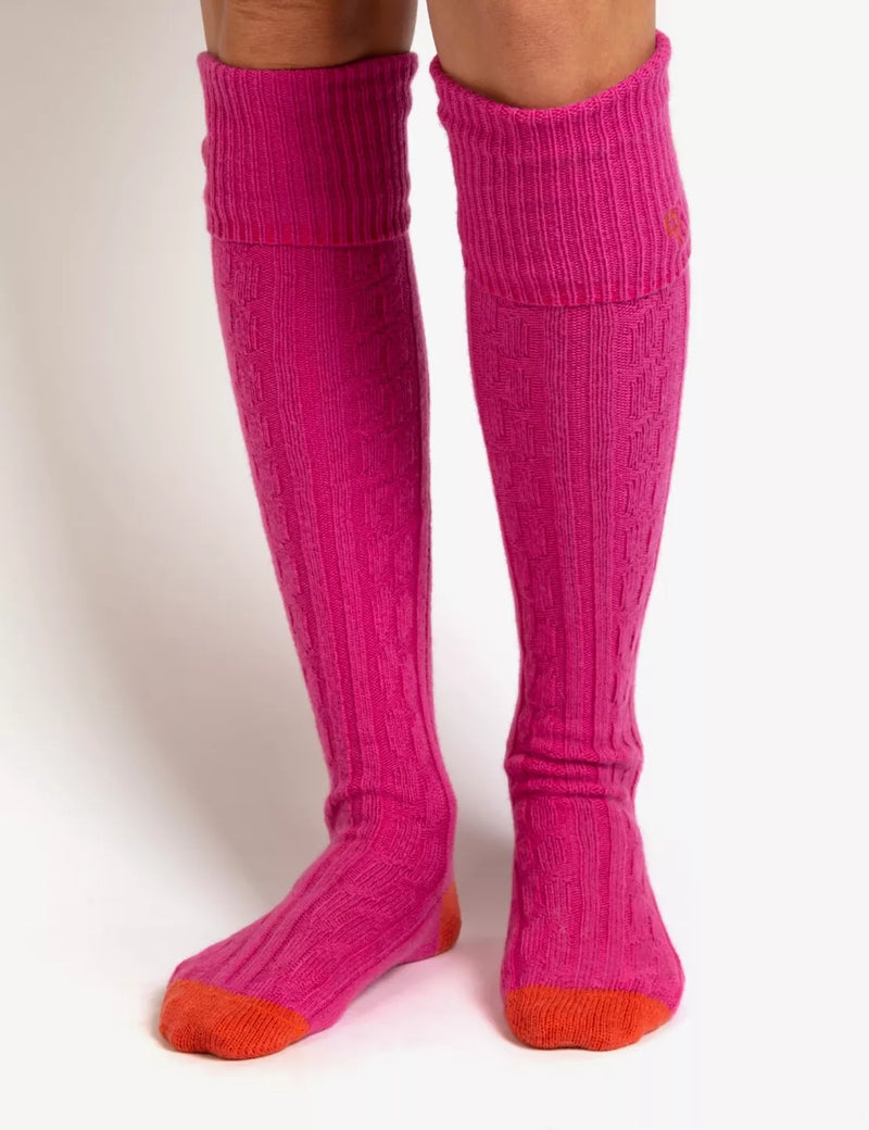 Cashmere Cable Boot Socks - Pink