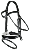 Working Patent Large Crank Noseband Bridle with White Padding and Flash - Black (Cob)