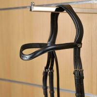 New English Flat Leather V Browband - Black