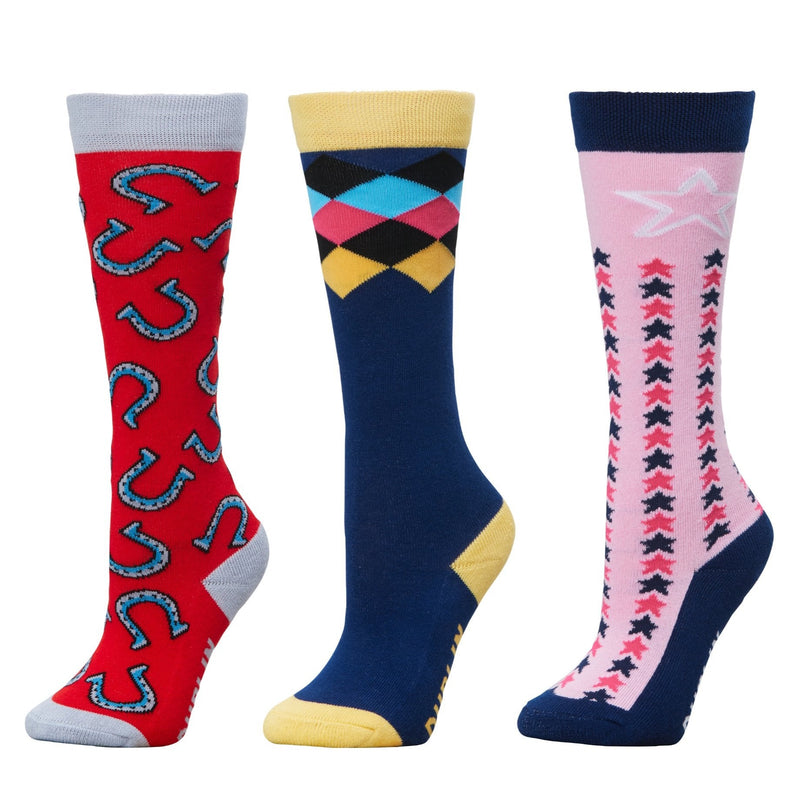 3 Pack Childs Socks - Coral Horse Shoes