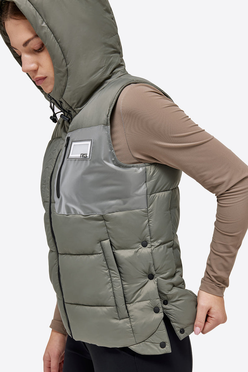 Nylon Hooded Puffer Vest - Dusty Olive